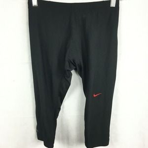 Nike‎ Dri Fit Leggings Women Sz M Black Stretch Knit Capri Cropped Athletic Pant